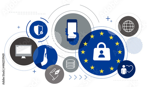 GDPR、DSGVOのアイコンイメージ、白バック、ベクター
