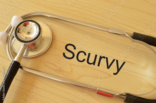 Картината върху платно Stethoscope on the table with text SCURVY
