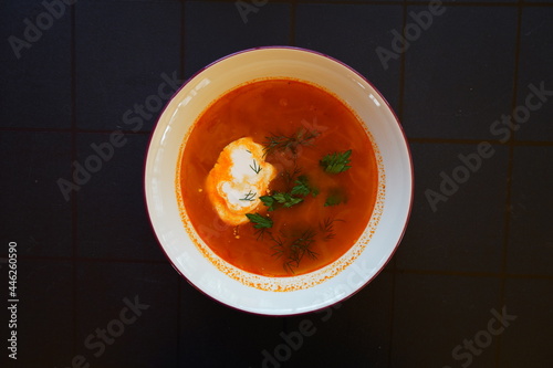 tomato soup with shrimps