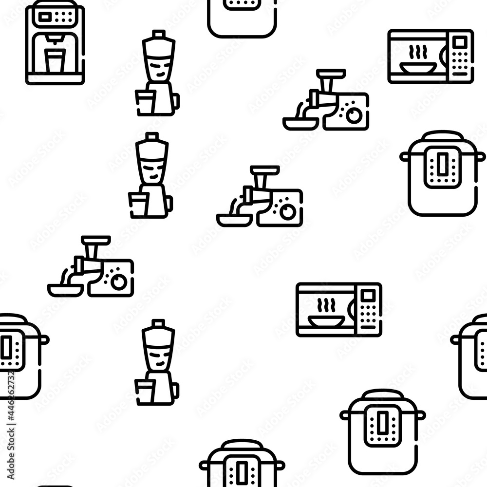 Kitchen Electronics Vector Seamless Pattern Thin Line Illustration Kitchen Electronics Vector Seamless Pattern Thin Line Illustration