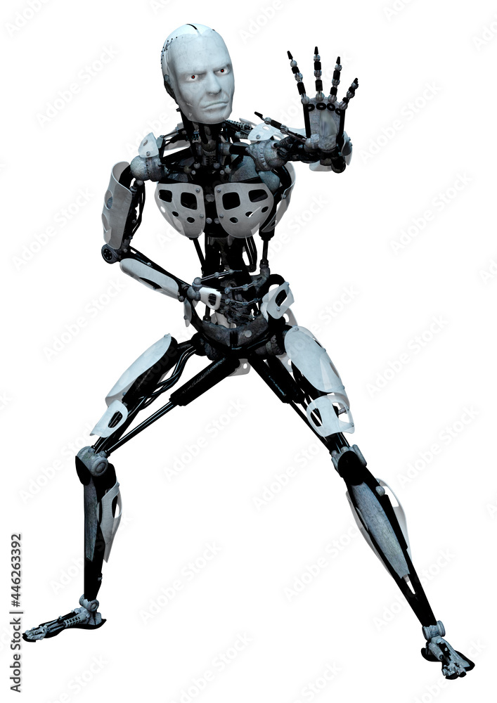 3D Rendering Male Robot on White 3D Rendering Male Robot on White