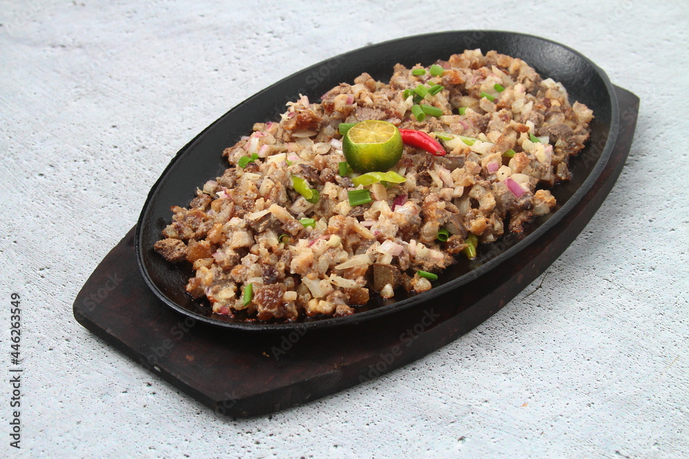 Freshly cooked Filipino food called pork sisig