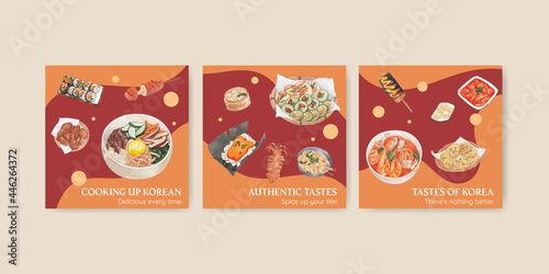 Banner template with Korean foods concept watercolor style