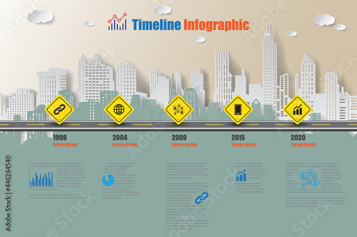 Business road map timeline infographic city designed for abstract background template milestone element modern diagram process technology digital marketing data presentation chart Vector illustration