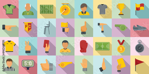 Referee icons set flat vector. Soccer referee