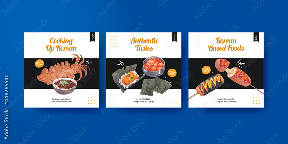 Banner template with Korean foods concept,watercolor style