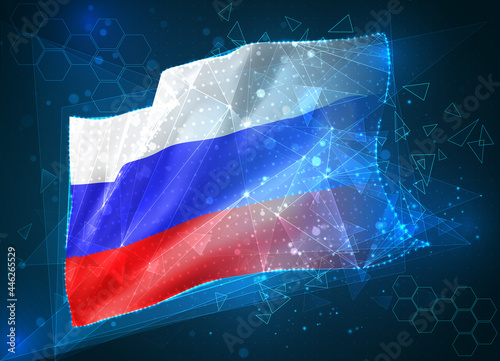 Russia  vector flag  virtual abstract 3D object from triangular polygons on a blue background