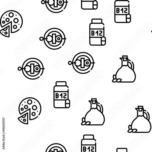 Vegan Menu Restaurant Vector Seamless Pattern Thin Line Illustration