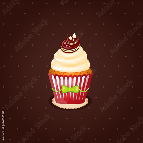 Vintage retro cupcake with cream and cookies on a napkin
