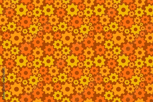 orange wheel cog industry system repeat seamless pattern doodle cartoon style wallpaper vector illustration