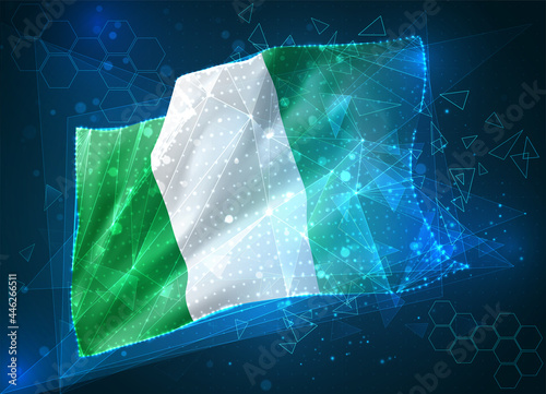 Nigeria, vector flag, virtual abstract 3D object from triangular polygons on a blue background