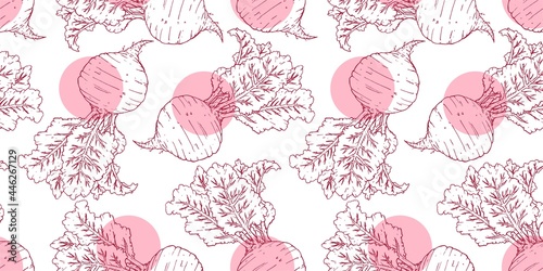 sweet tasty purple red beet root repeat seamless pattern doodle cartoon style wallpaper vector illustration
