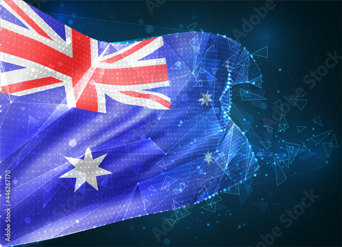 Australia,   vector flag, virtual abstract 3D object from triangular polygons on a blue background