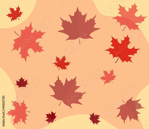 Maple leaves background. Autumn pattern. Delicate autumn colors. Red leaves. Autumn time.