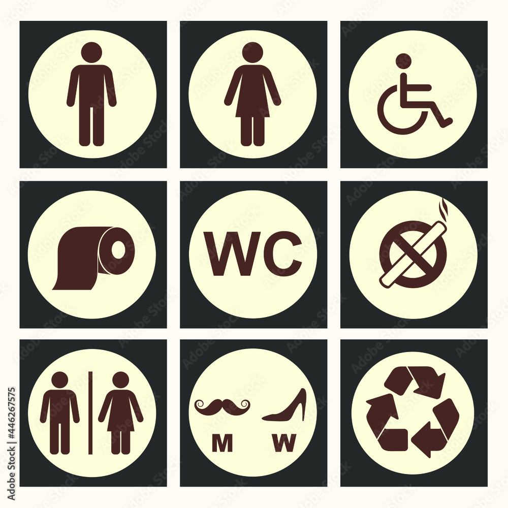 toilet vector icons set, boy or girl restroom wc. washroom retro icons collection. toilet vector icons set, boy or girl restroom wc. washroom retro icons collection.