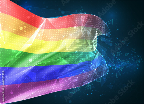 rainbow vector 3d flag on blue background with hud interfaces