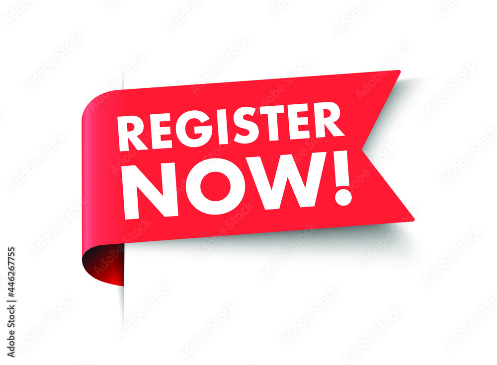 Red vector illustration register now banner. This element is well adapted for web design. Red vector illustration register now banner. This element is well adapted for web design.