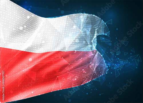 Poland, vector 3d flag on blue background with hud interfaces