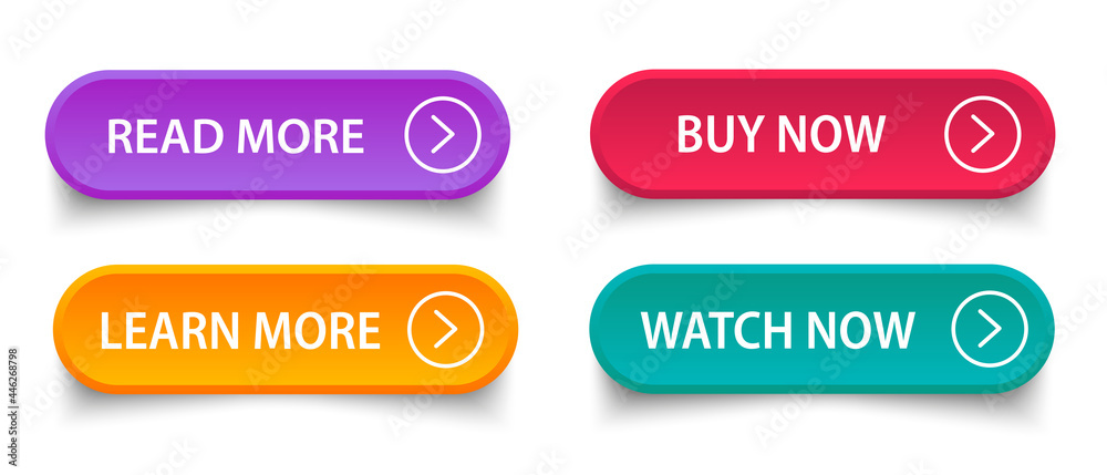 Button icons set isolated on white background. Collection of trendy buttons icon for web site, icon template and ui. Useful for label, clipart, banner and app. Flat action button, vector illustration - obrazy, fototapety, plakaty 