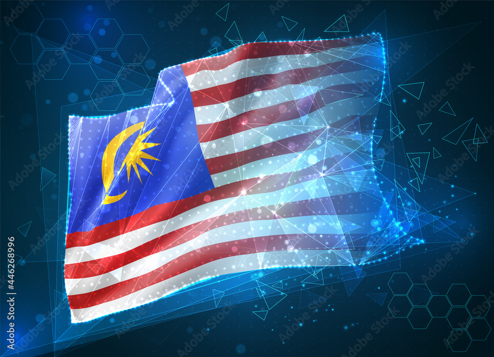 Malaysia, vector flag, virtual abstract 3D object from triangular polygons  on a blue background Stock Vector | Adobe Stock