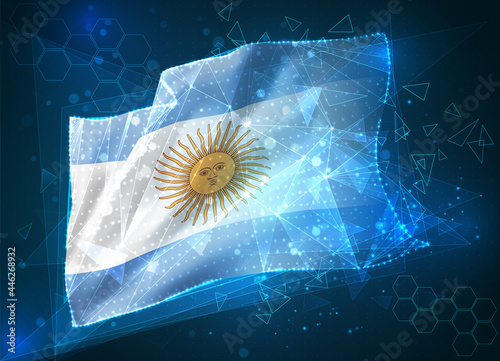 Argentina, vector flag, virtual abstract 3D object from triangular polygons on a blue background