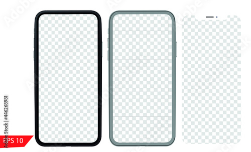 Smartphone with blank screen. Realistick cell phone can be a template for infographics or presentation of interface. Frame less smartphone. Vector Illustration UI-UX design tech