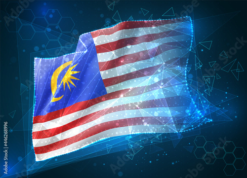 Malaysia,  vector flag, virtual abstract 3D object from triangular polygons on a blue background