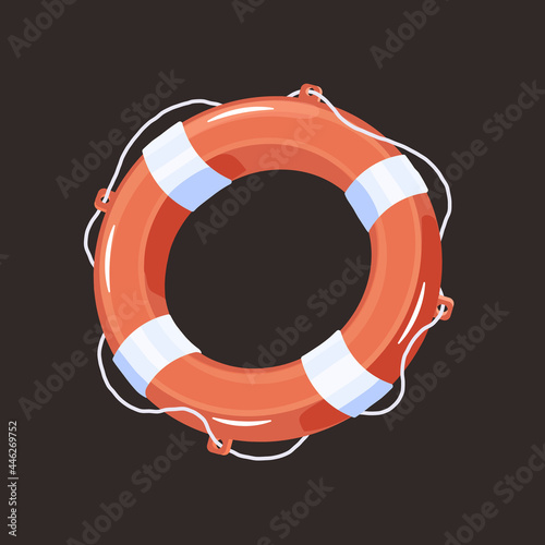 Lifeline. Lifebuoy. Tool for helping drowning people. Float made of a solid floating material in the shape of a torus. Orange. Vector illustration on a dark background.