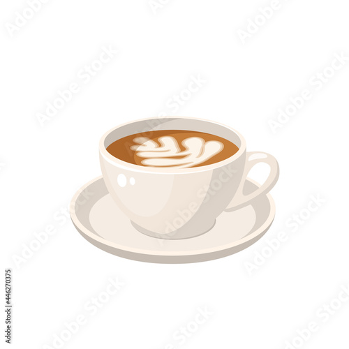 Cappuccino cup, coffee and milk mug. Vector illustration cartoon flat icon isolated on white background.