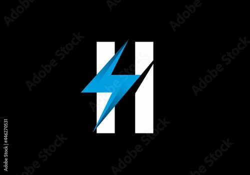 Free Download White H initial letter with blue thunder symbol - GFXLoad