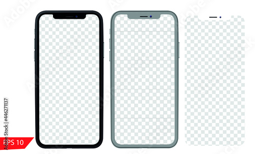 Smartphone with blank screen. Realistick cell phone can be a template for infographics or presentation of interface. Frame less smartphone. Vector Illustration UI-UX design tech