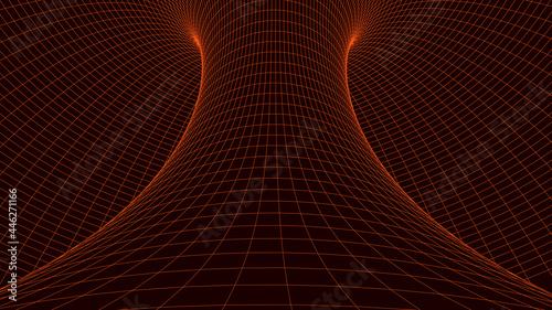 Wireframe abstract tunnel. Abstract science of wormholes. 3D tunnel mesh. Mesh texture. Vector illustation