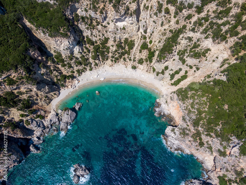 giali beach in corfu island greece drone view
