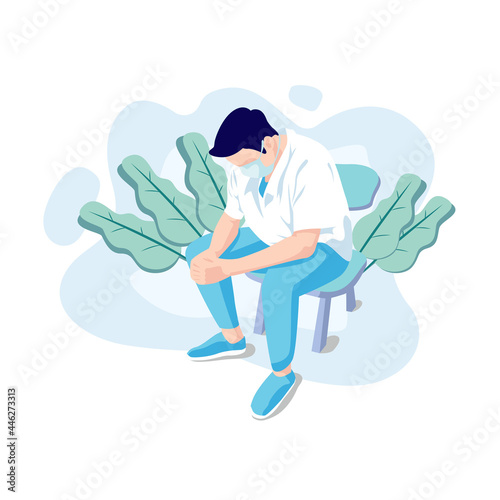 Flat design illustration of stressed doctors dealing with the unfinished corona virus, plus various new, more virulent variants
