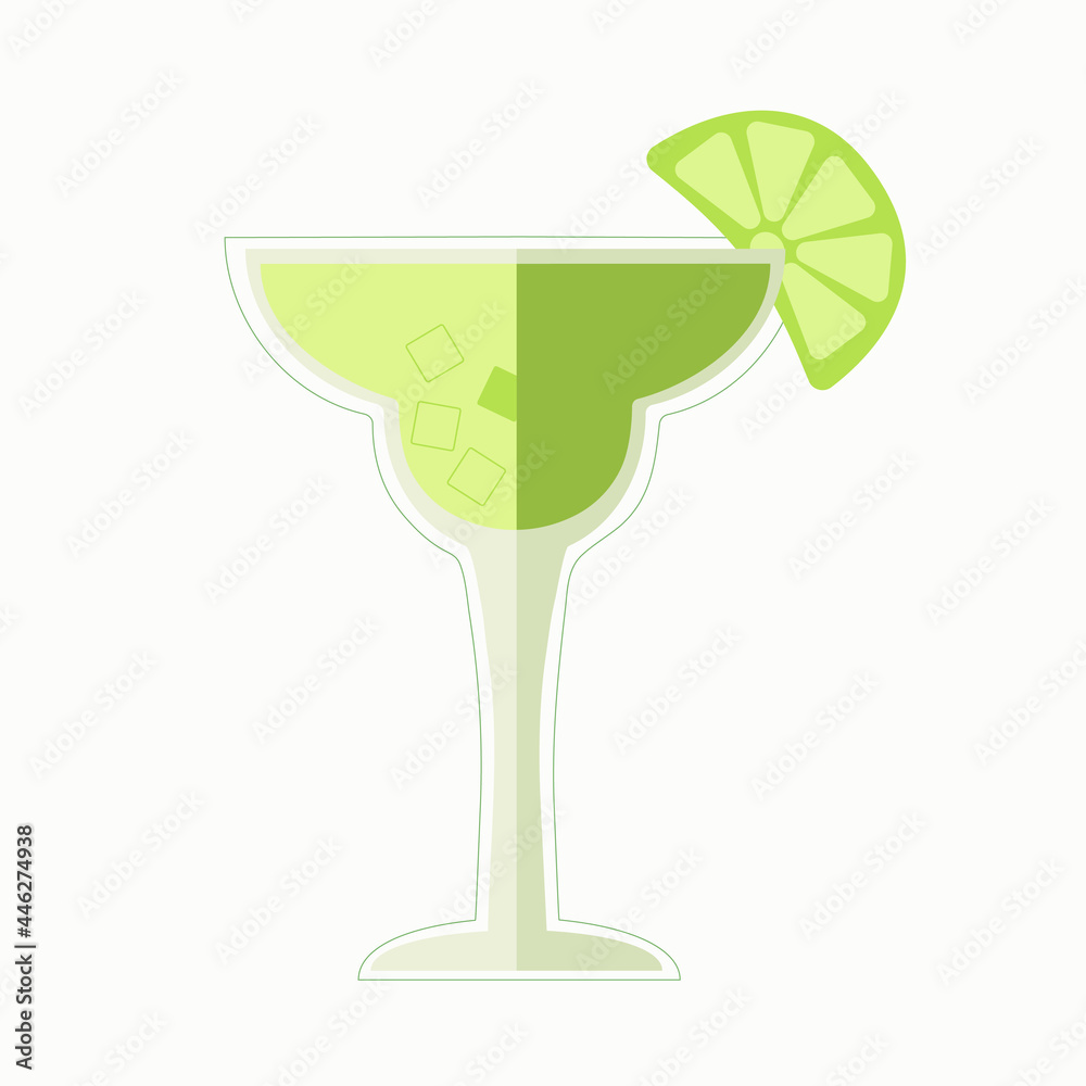 Obraz premium Cocktail margarita simple flat illustration. The icon of the Margarita cocktail. Filled contour is a colorful version, a cocktail glass with a slice of lime and a filled vector sign. Logo illustration
