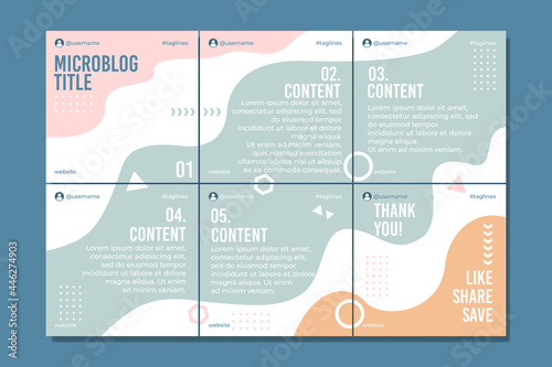 Microblog carousel slides template for social media with hand drawn floral elements, soft colors, for any business.