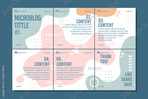 Microblog carousel slides template for social media with hand drawn floral elements, soft colors, for any business. photo