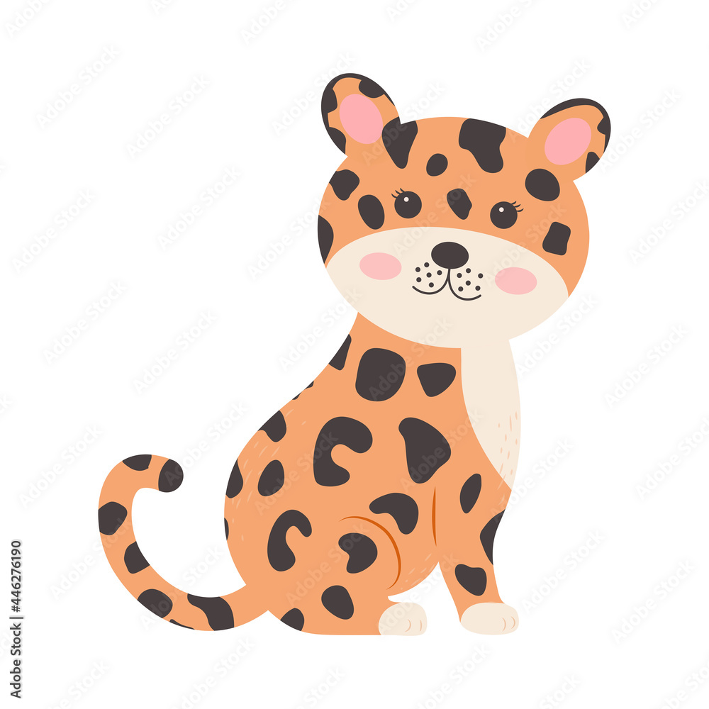 Naklejka Cute cartoon leopard, childish illustration in flat style.