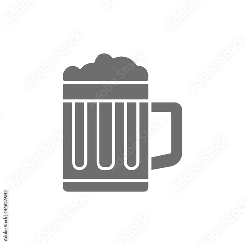 Mug of beer, pint glass grey icon.
