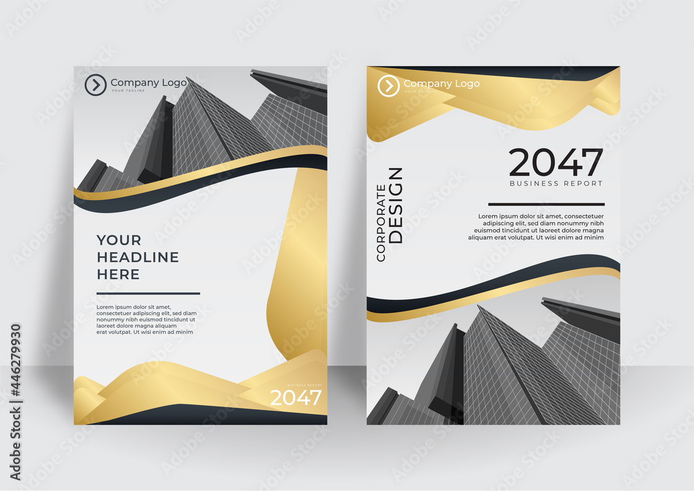Modern gold black cover design set. Luxury creative line pattern in