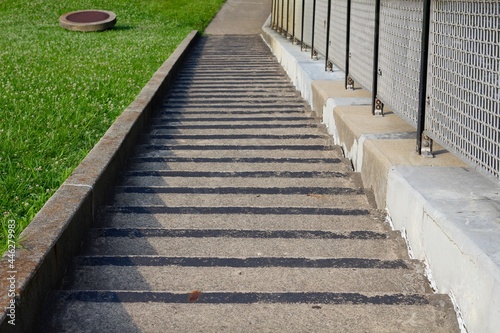 The concrete stairs at the dam in the park.