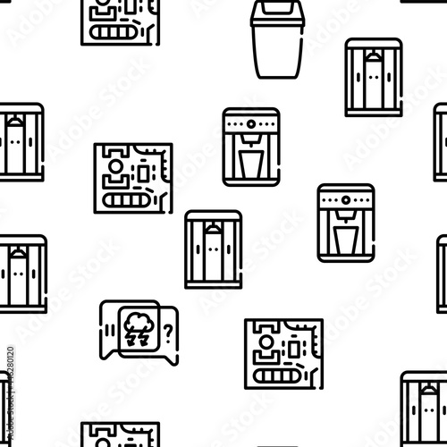 Coworking Work Office Vector Seamless Pattern Thin Line Illustration