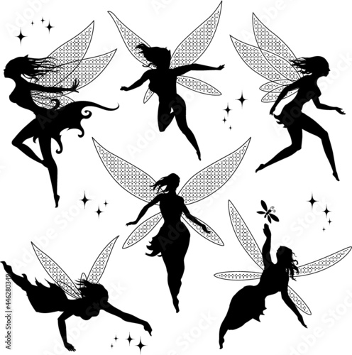 Set of fairies in vector silhouettes