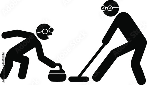 Isolated curling sport icon. Black figure of an athlet on white background. Person with rock.