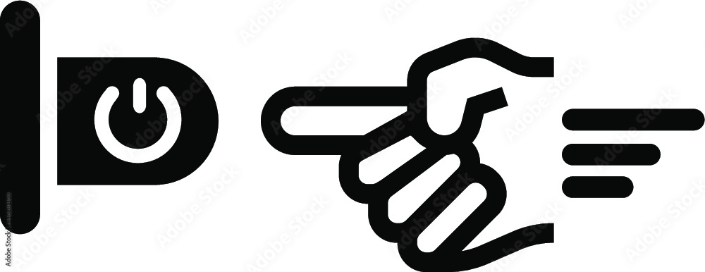 finger presses the red button. Top view. Flat style finger presses the red button. Top view. Flat style