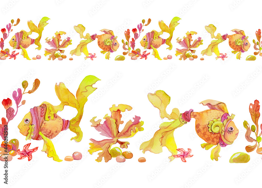 Seamless pattern with funny fish.Template for kids projects, paper tape ...