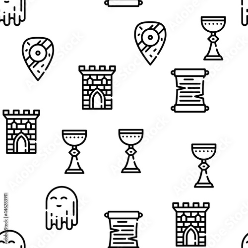 Medieval Middle Age Vector Seamless Pattern Thin Line Illustration