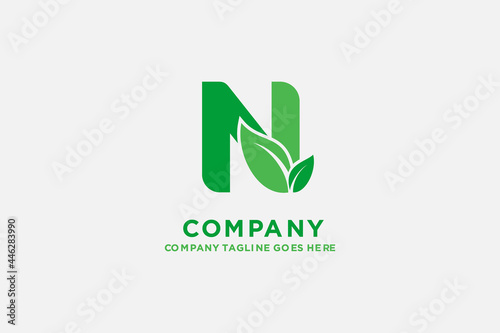 vector letters N with leaves.  Green eco logo illustration template. ,symbol, alphabet , botanical , natural