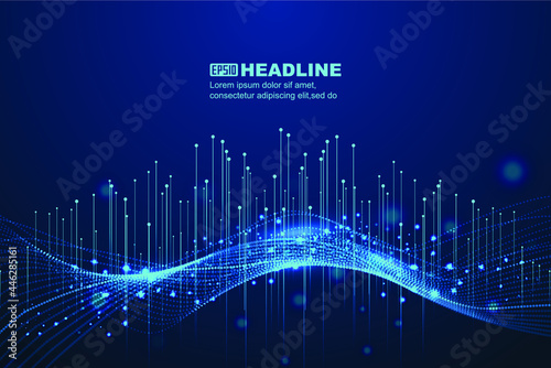 Dots and lines penetrate upward through particle trajectory network technology and speed sense background