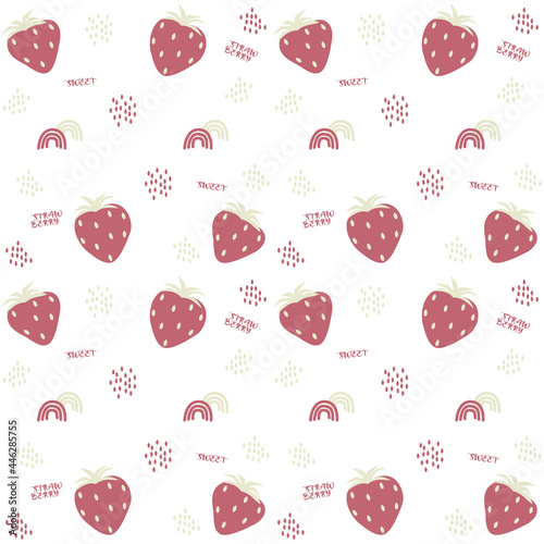 Pattern with illustration of strawberry and decor